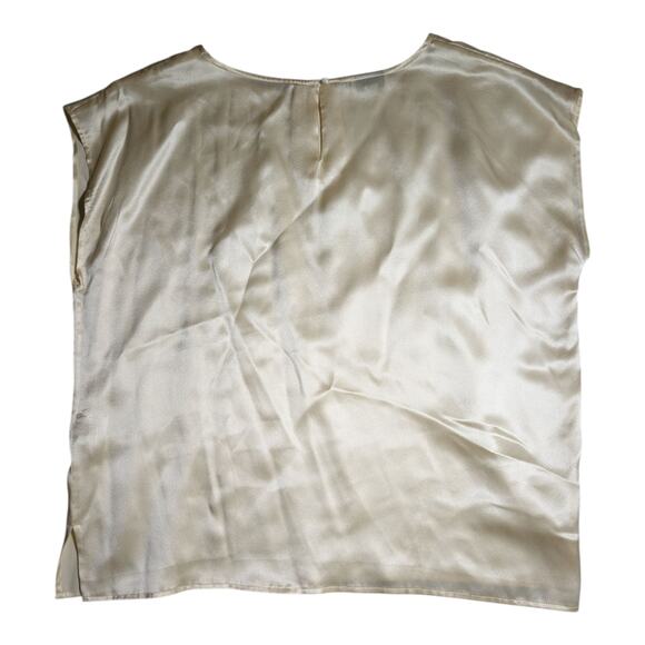 Vtg 1980s Royal Silk Beige Cap Sleeve 100% Silk Minimalist Shell Blouse Sz XL - Picture 2 of 4